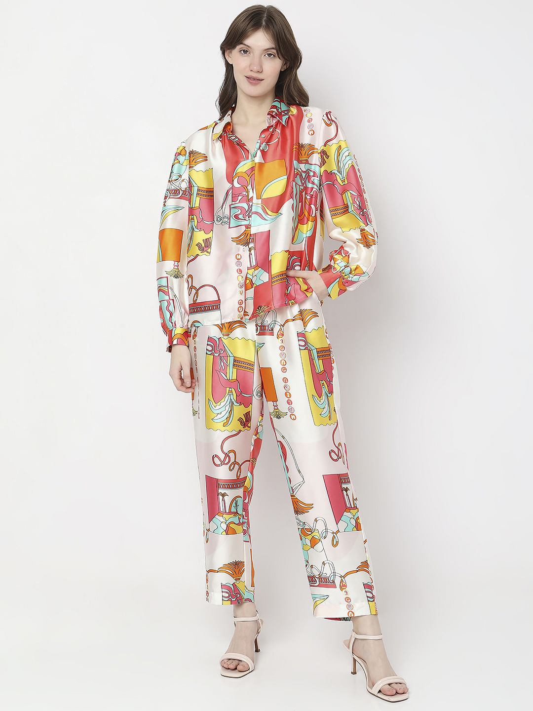 Orange Abstract Print Co-Ord Shirt