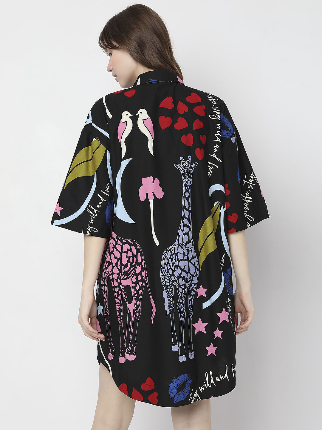 Black All Over Printed Shirt Dress