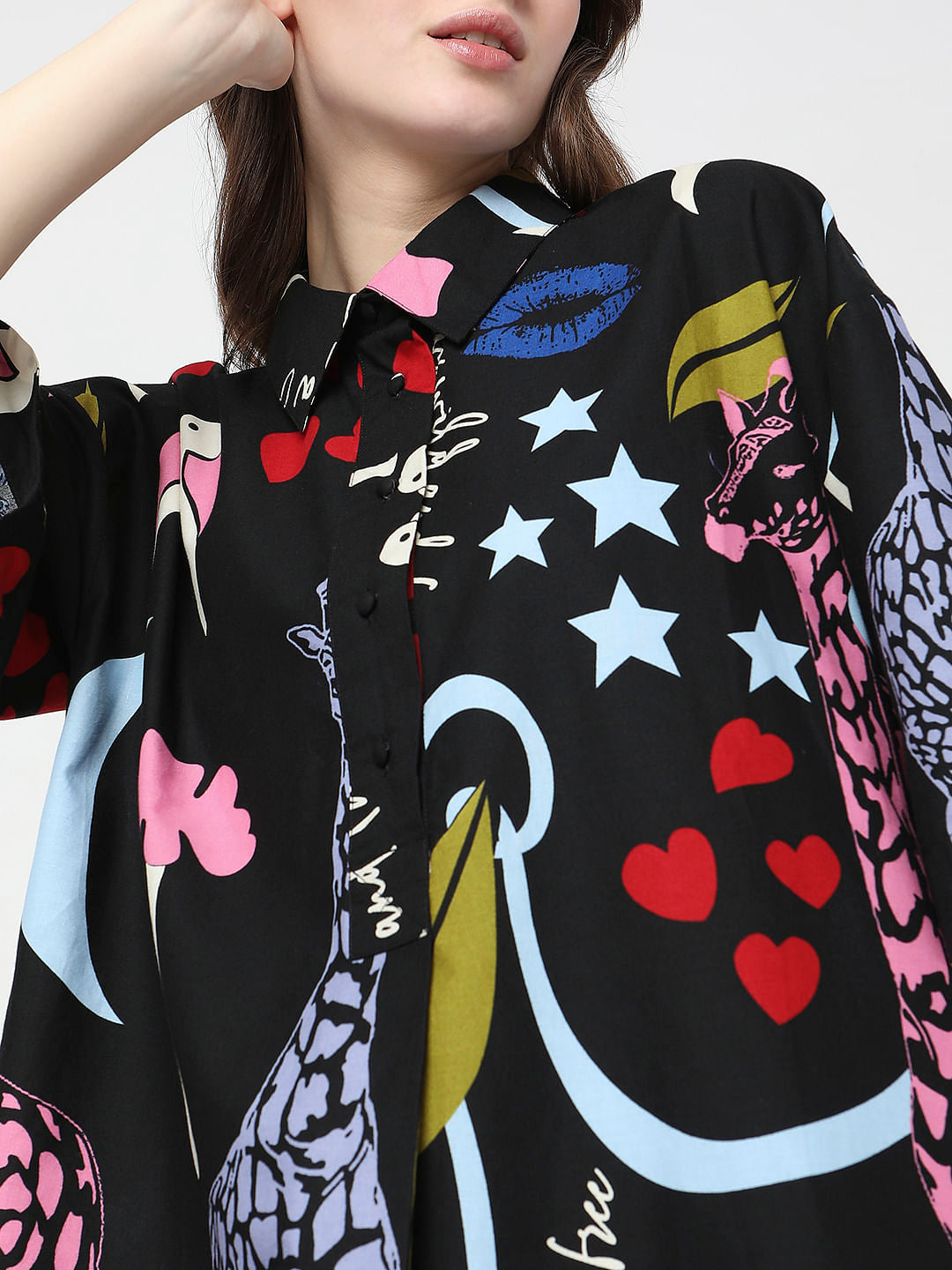 Black All Over Printed Shirt Dress