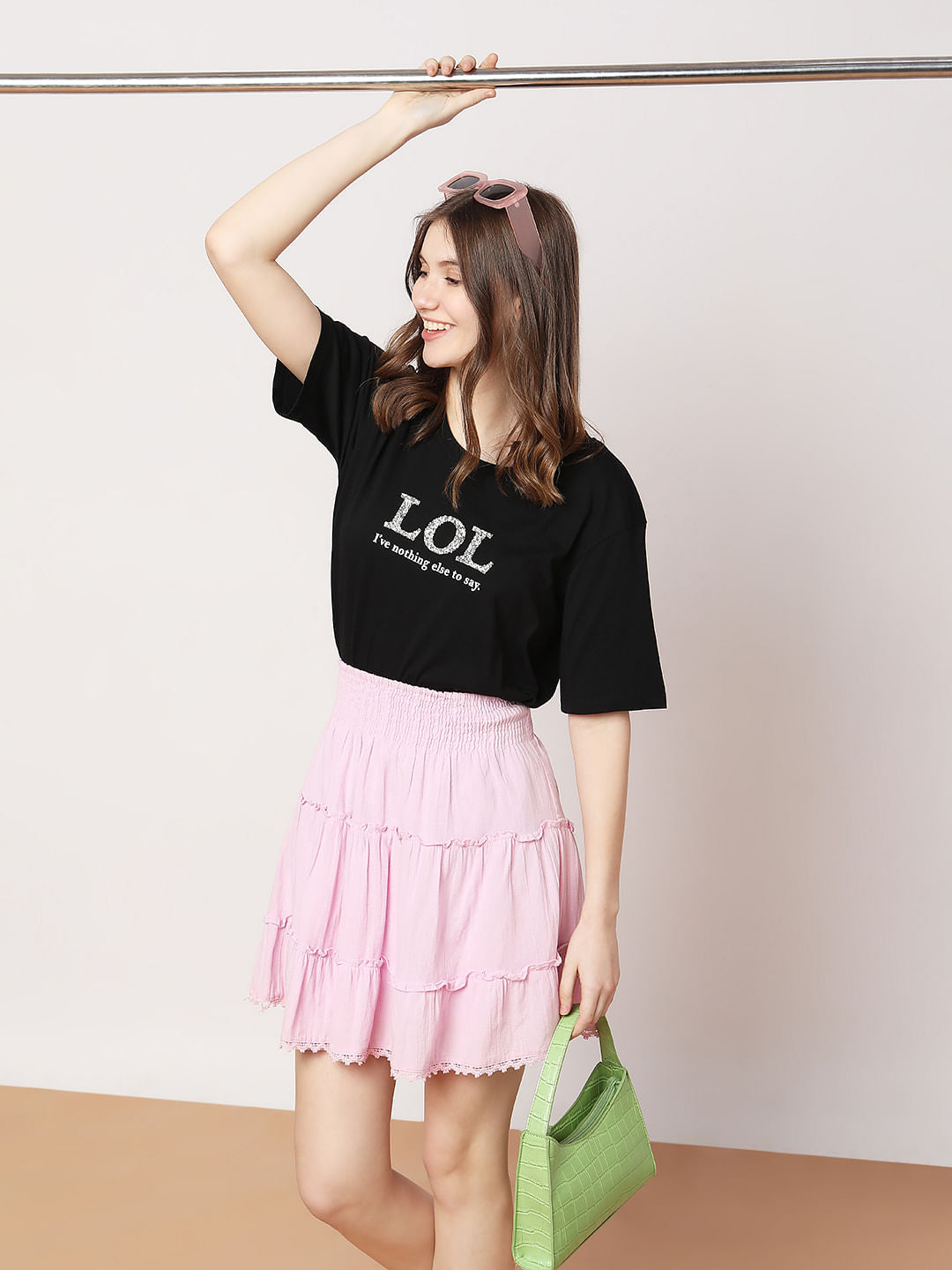 Black Embellished Text Print T-Shirt