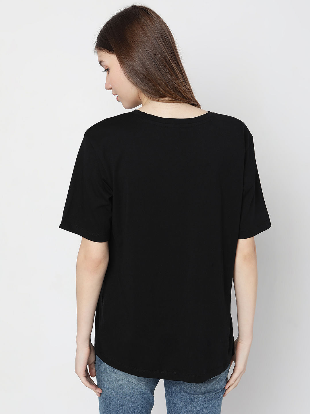 Black Embellished Text Print T-Shirt