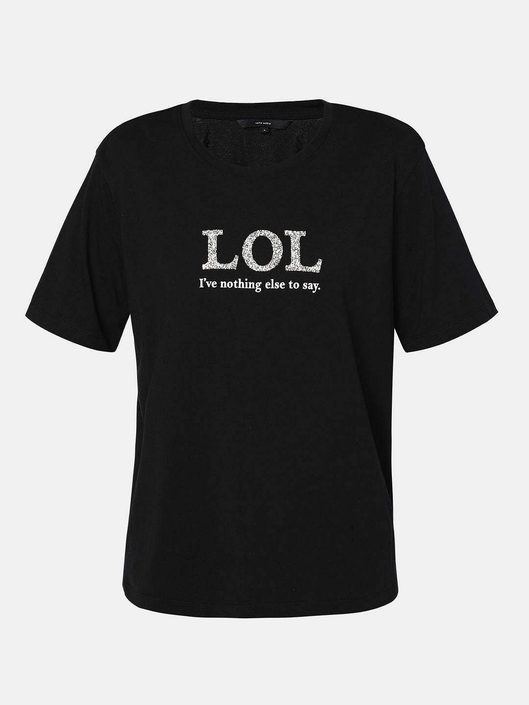 Black Embellished Text Print T-Shirt