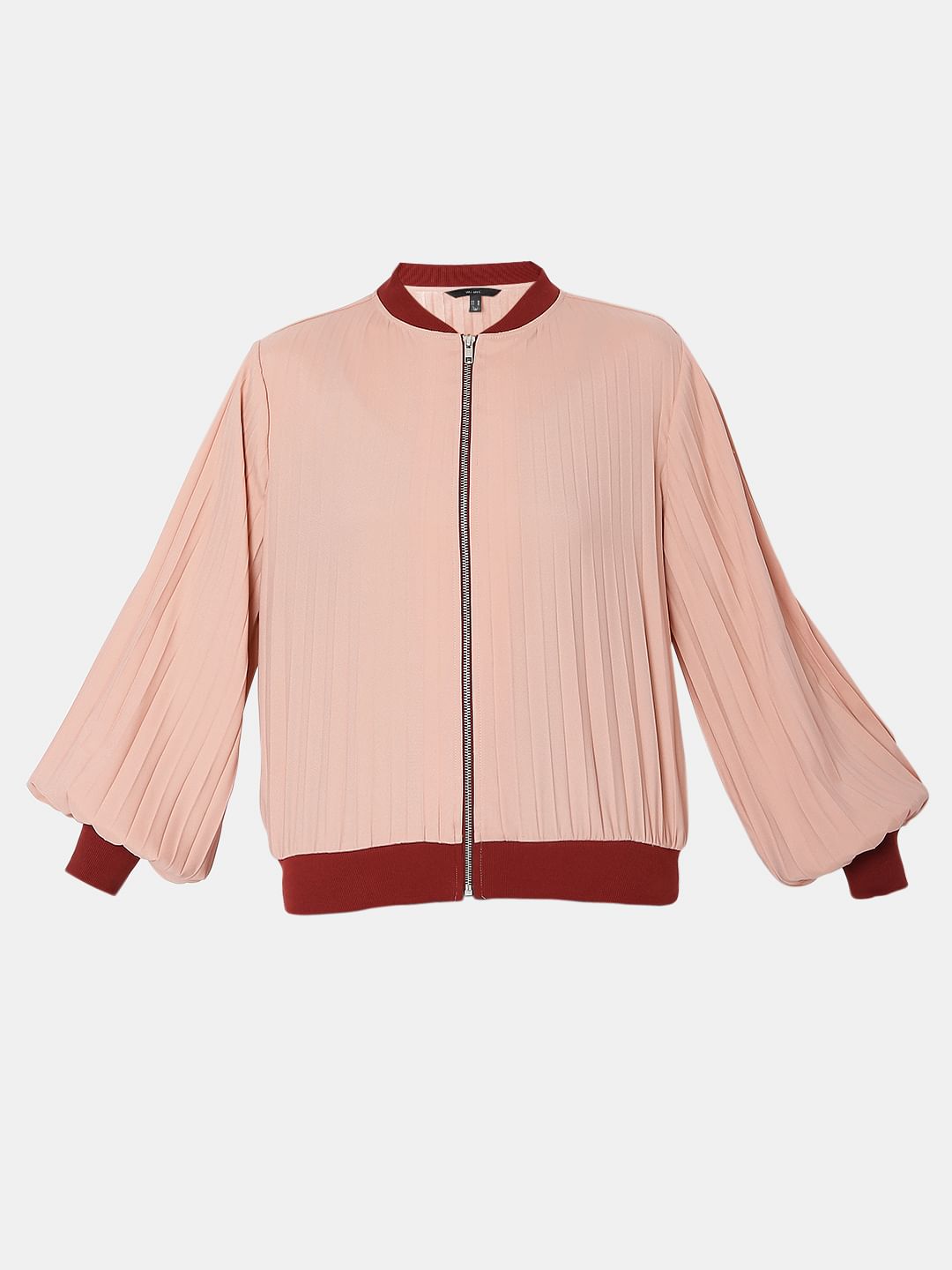 Pink Pleated Bomber Jacket
