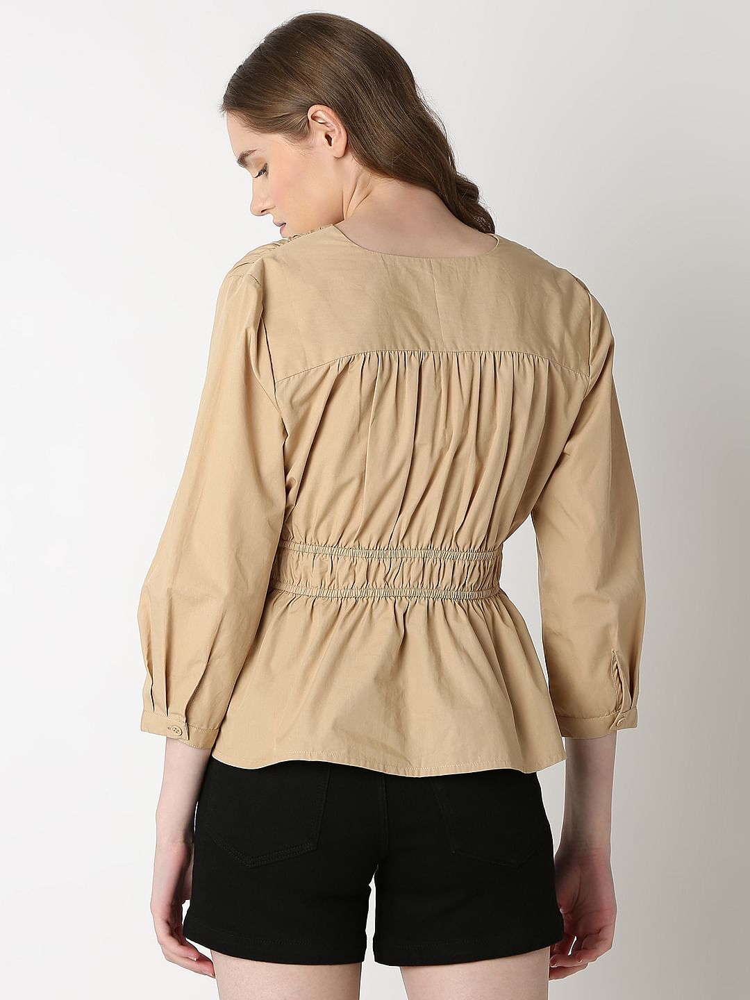 Beige Cotton Peplum Top