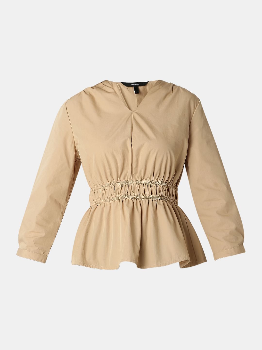 Beige Cotton Peplum Top