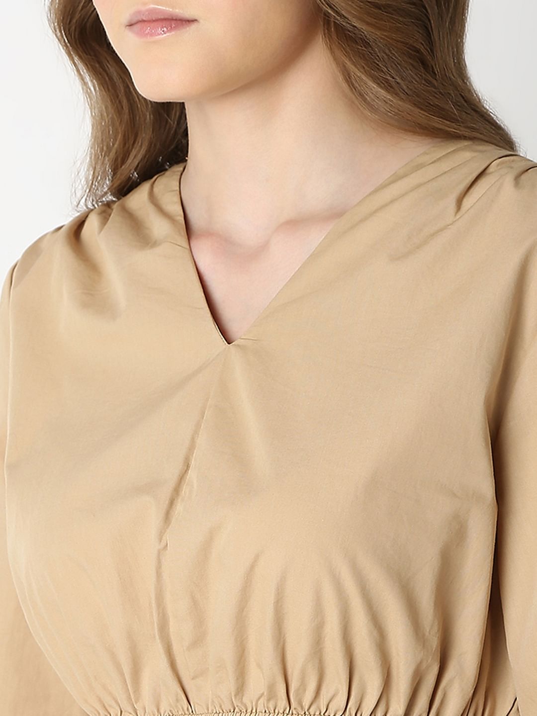 Beige Cotton Peplum Top