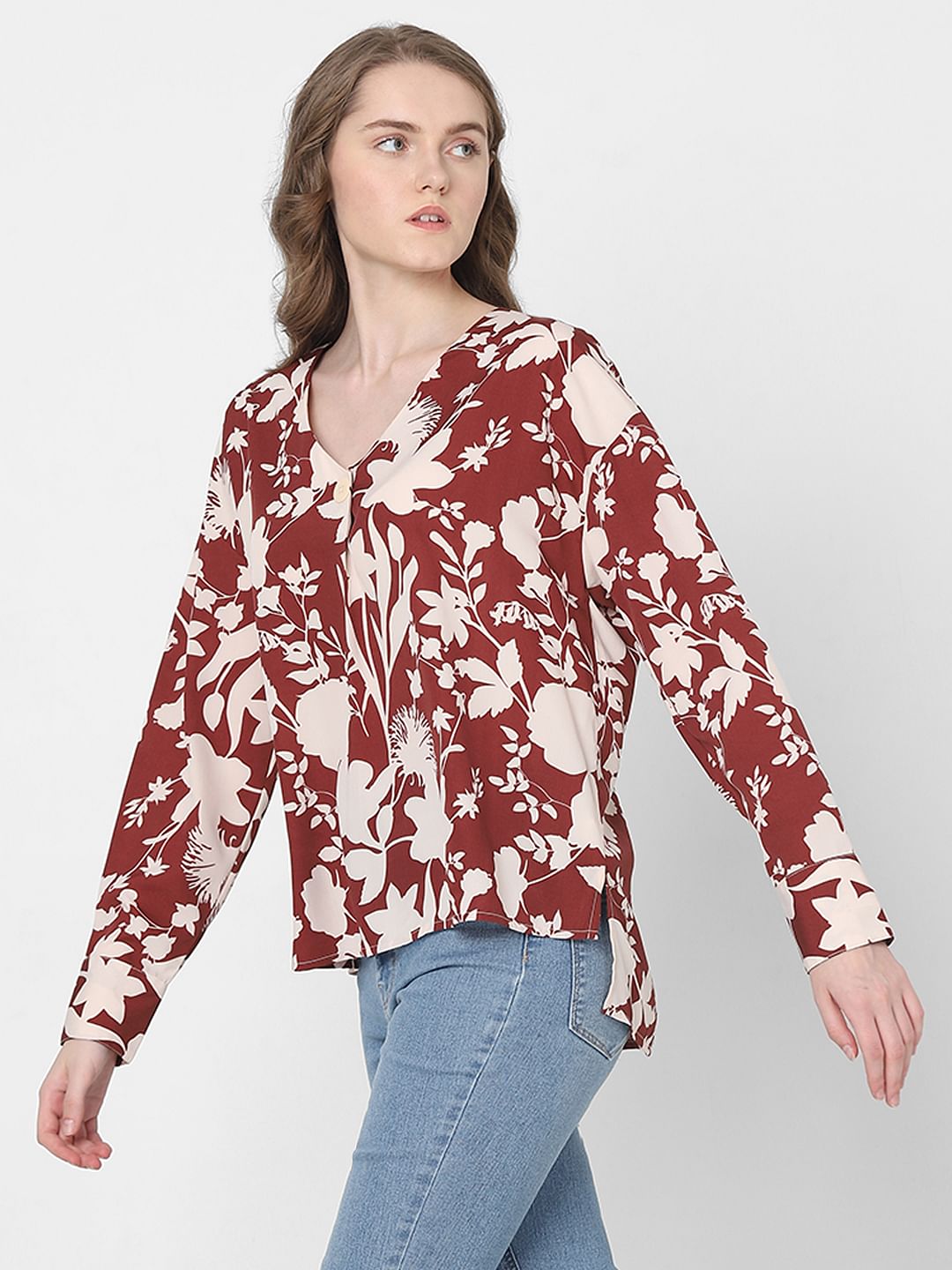 Beige Floral Print Top