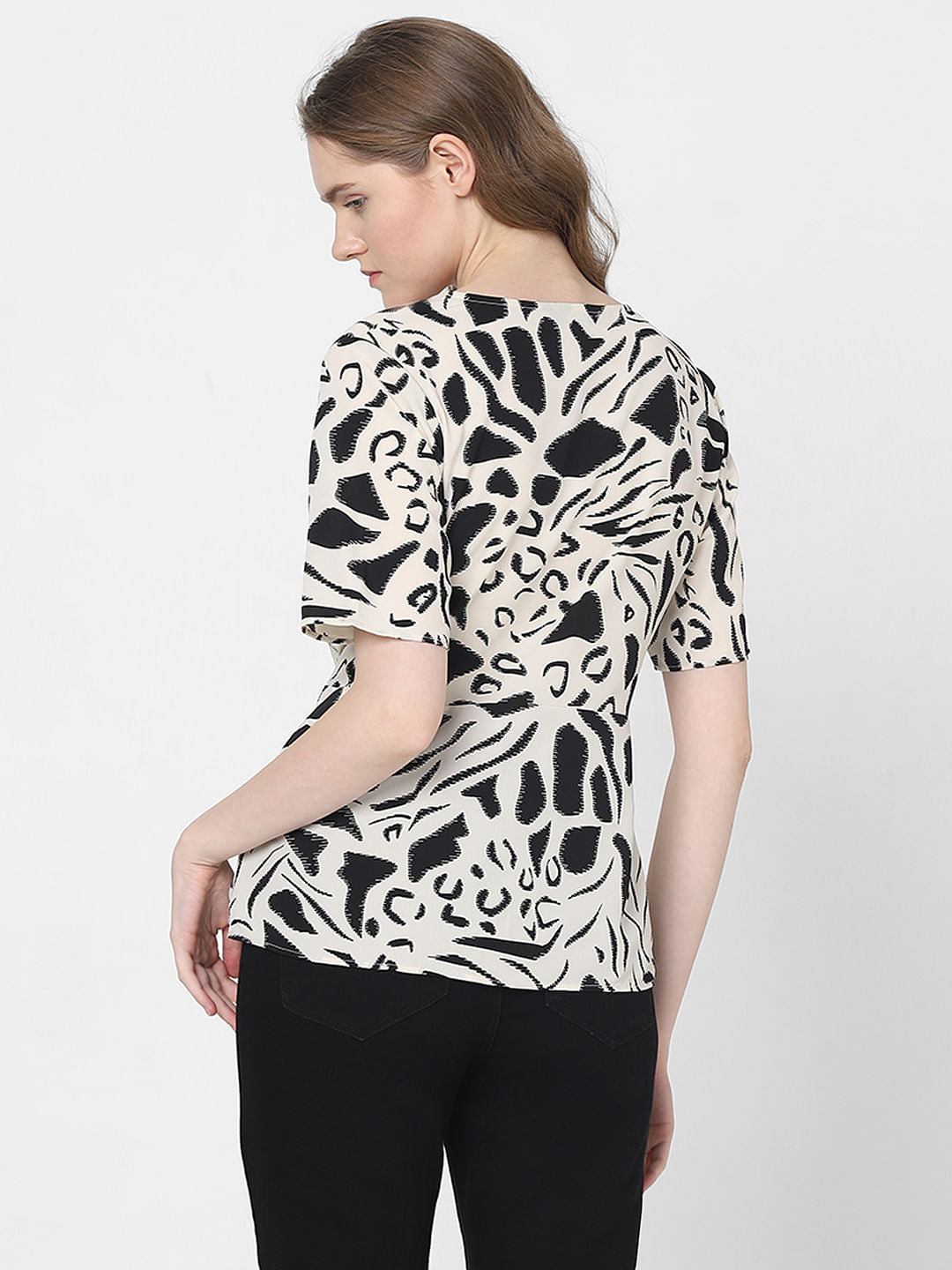 Black Abstract Print Top