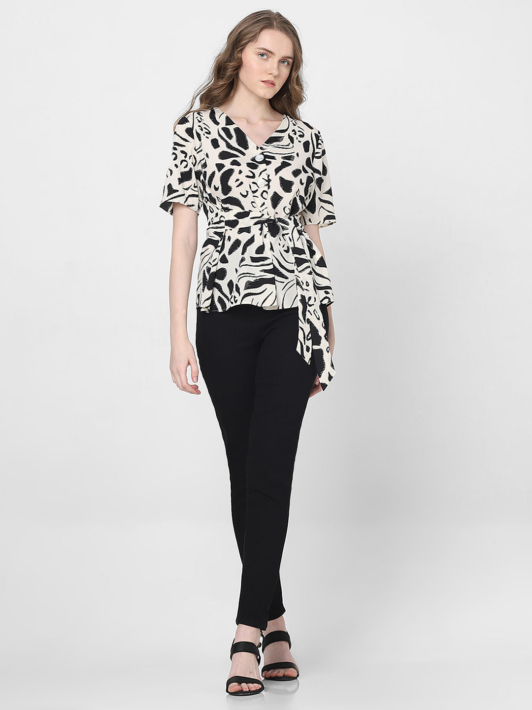 Black Abstract Print Top
