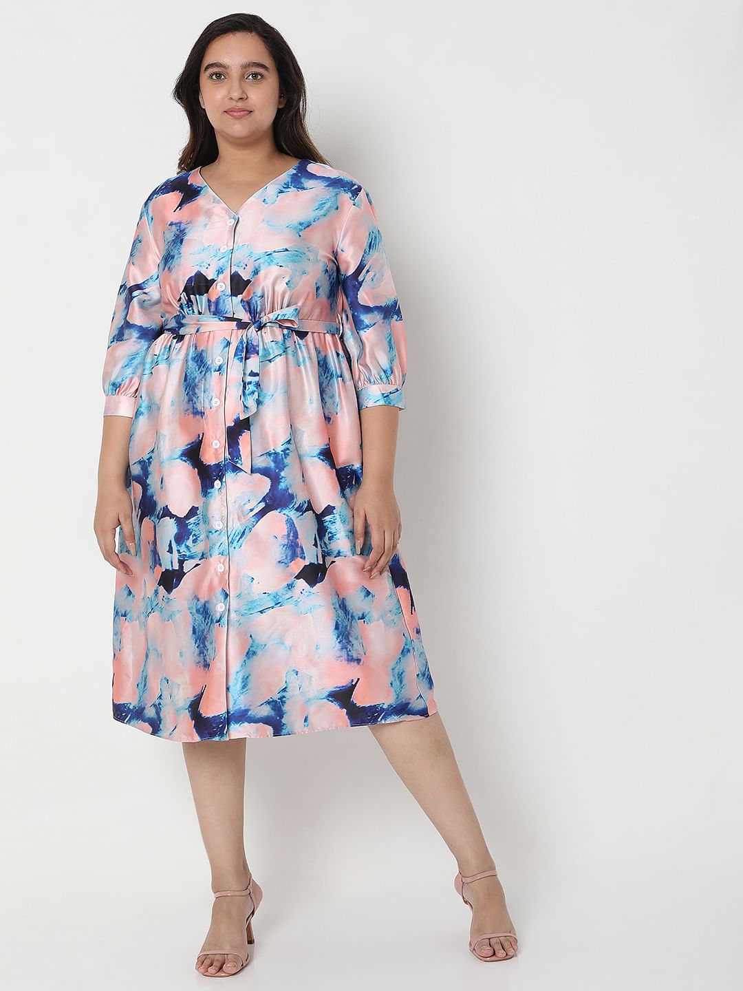 Curve Pink Marble Print Midi Dress
