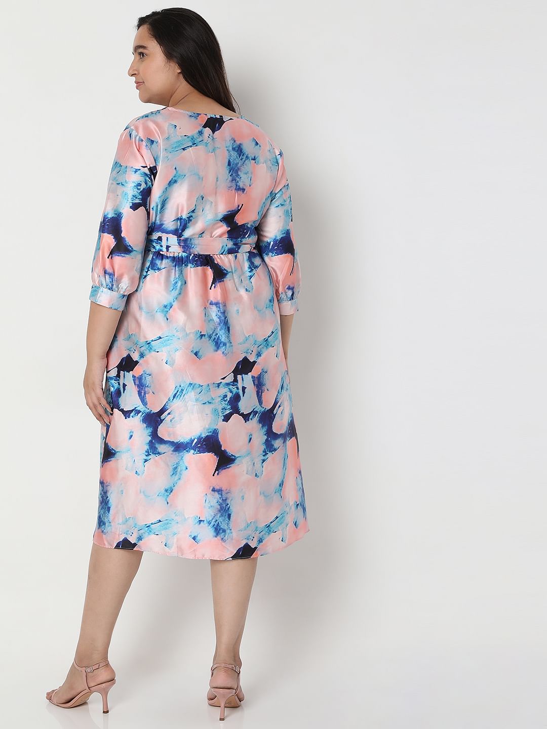 Curve Pink Marble Print Midi Dress