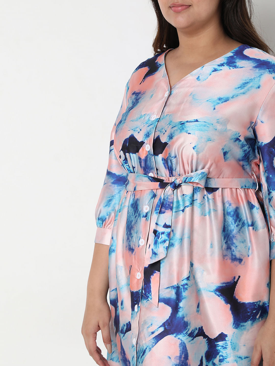 Curve Pink Marble Print Midi Dress