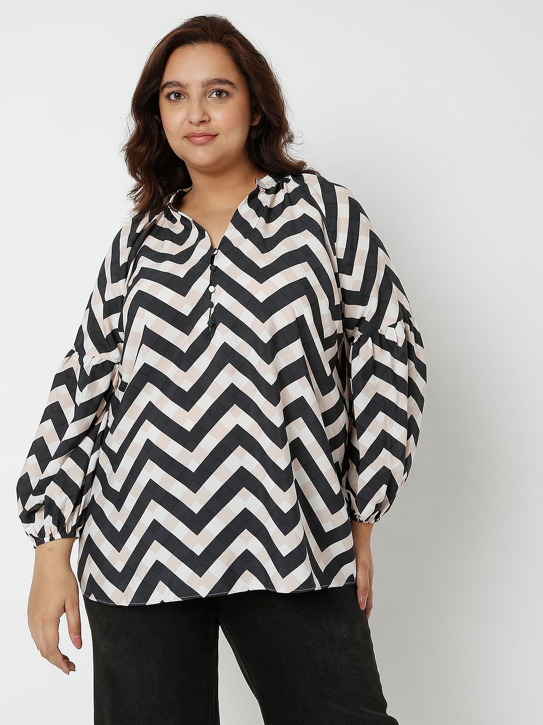 Curve Black Chevron Print Top