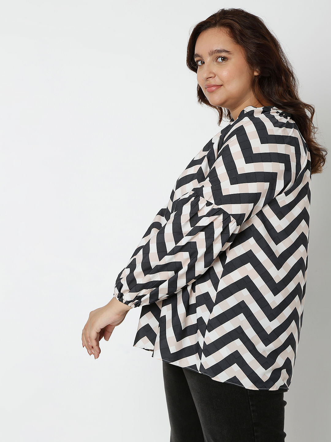 Curve Black Chevron Print Top