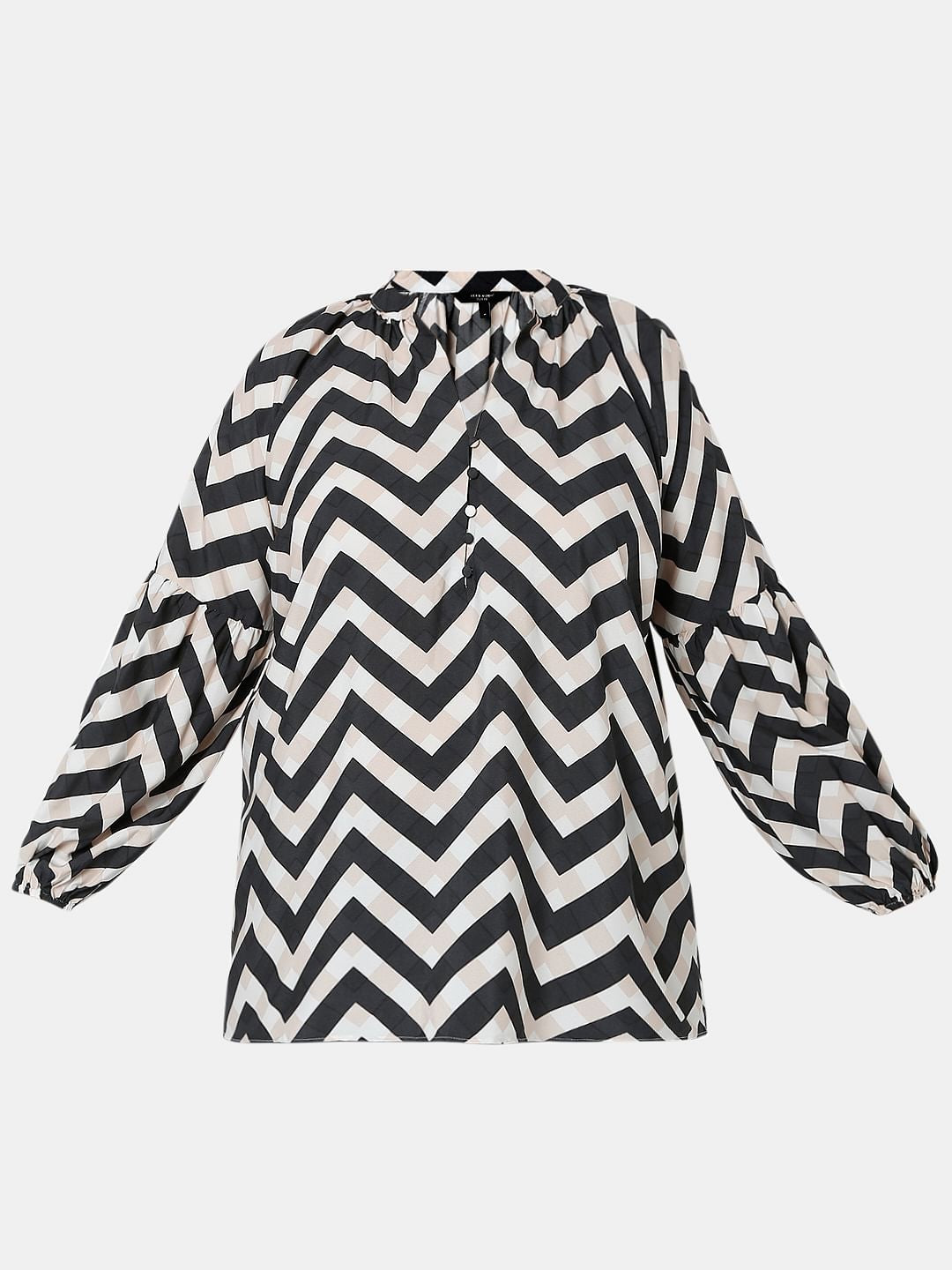 Curve Black Chevron Print Top