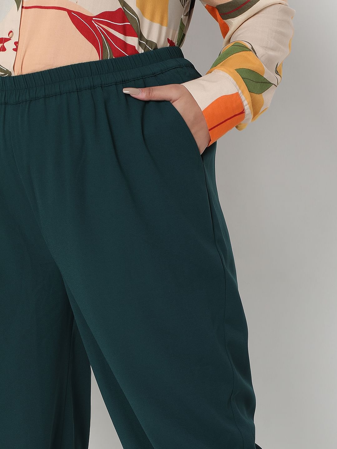 Curve Dark Green High Rise Co-Ord Set Pants