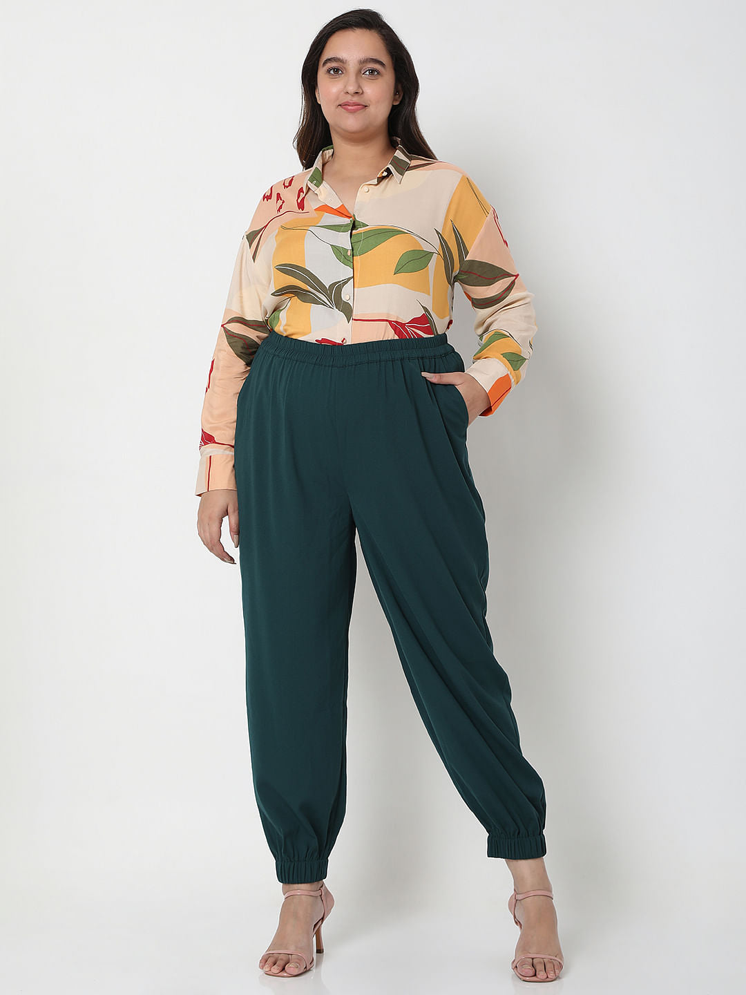 Curve Dark Green High Rise Co-Ord Set Pants