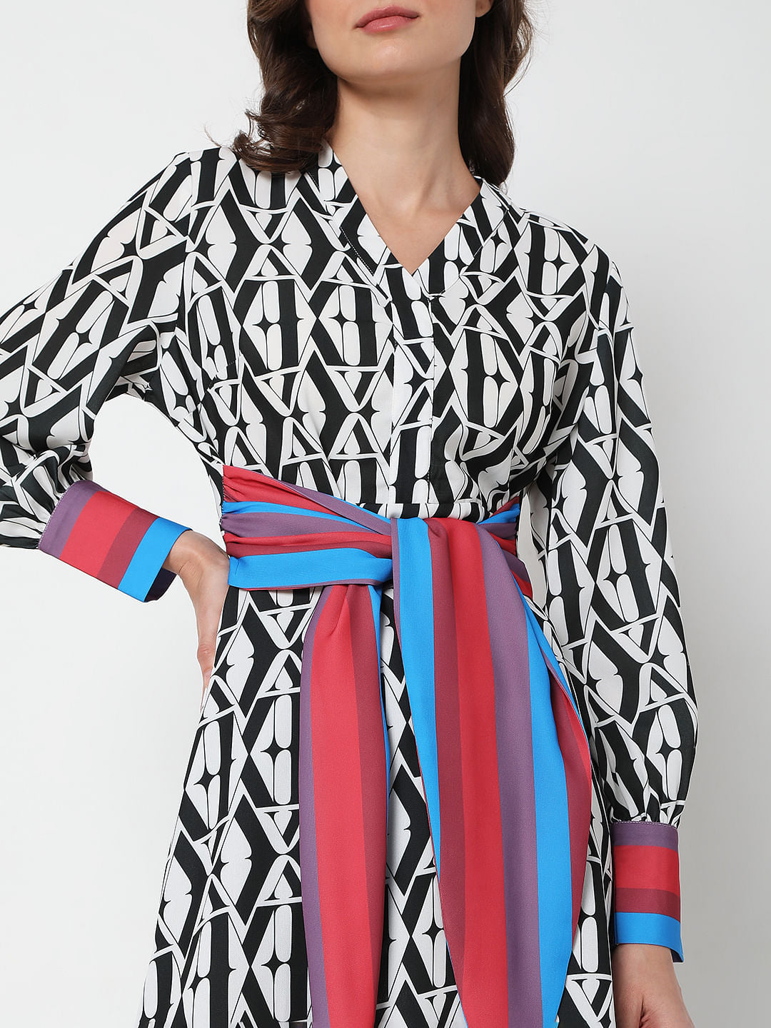 White Typographic Print Midi Dress