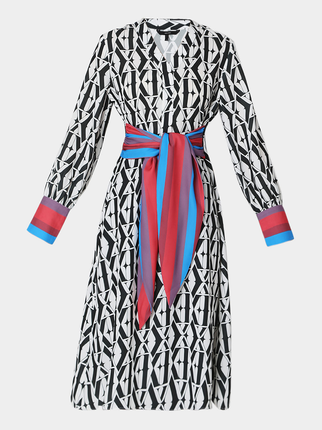 White Typographic Print Midi Dress