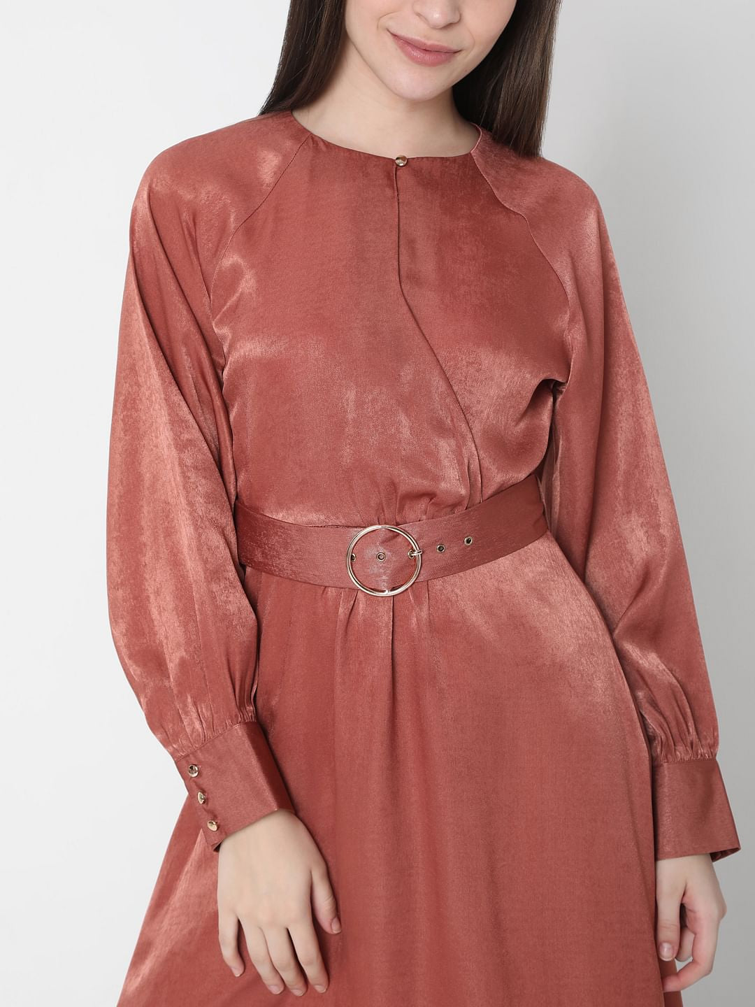 Maroon Asymmetric Midi Dress