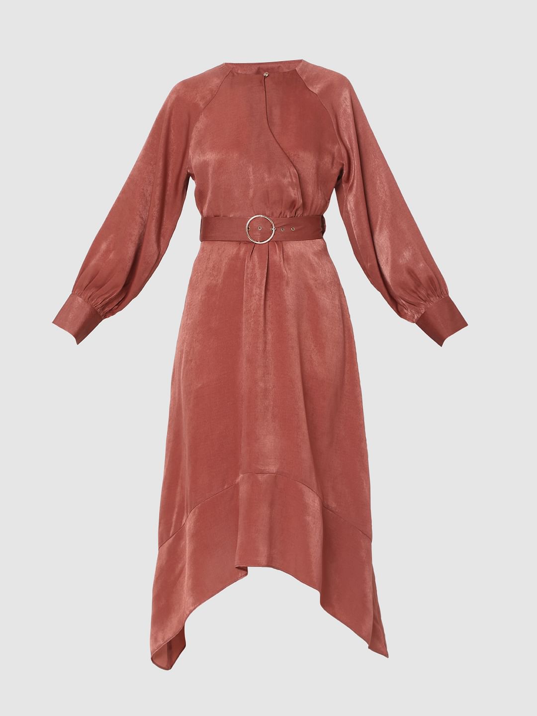 Maroon Asymmetric Midi Dress