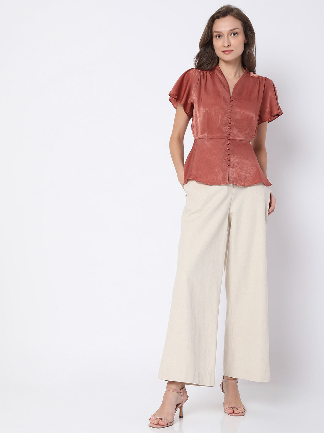 Red Satin Peplum Top