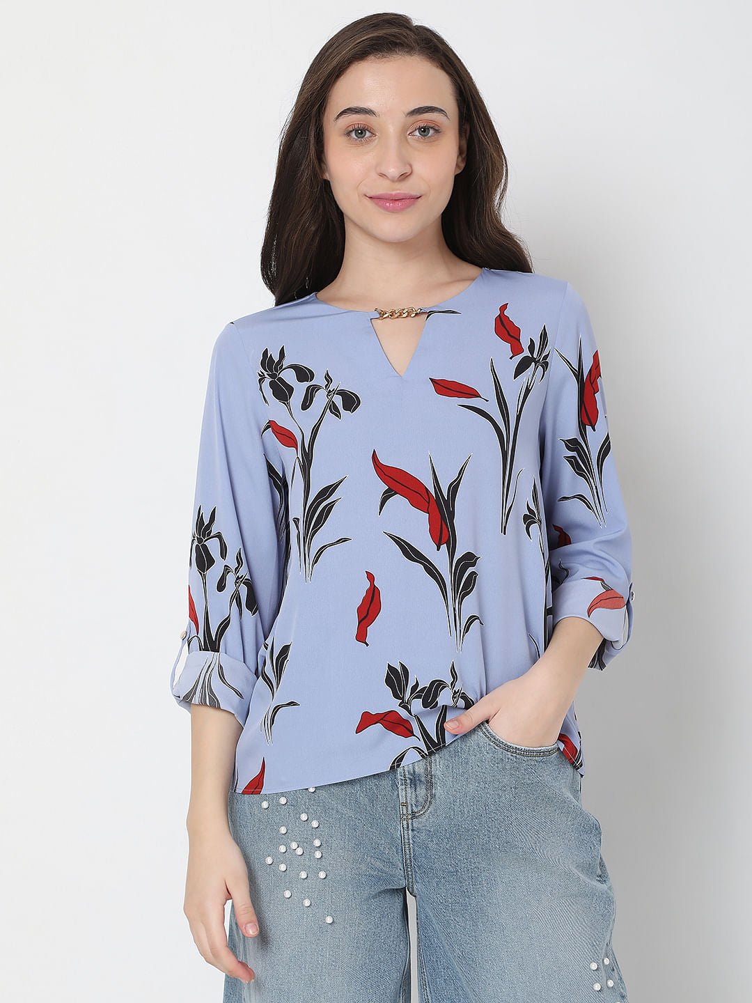 Blue Floral Print Top