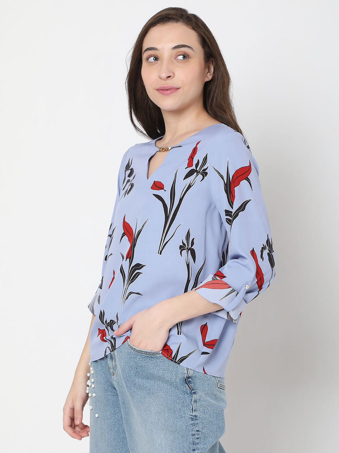 Blue Floral Print Top