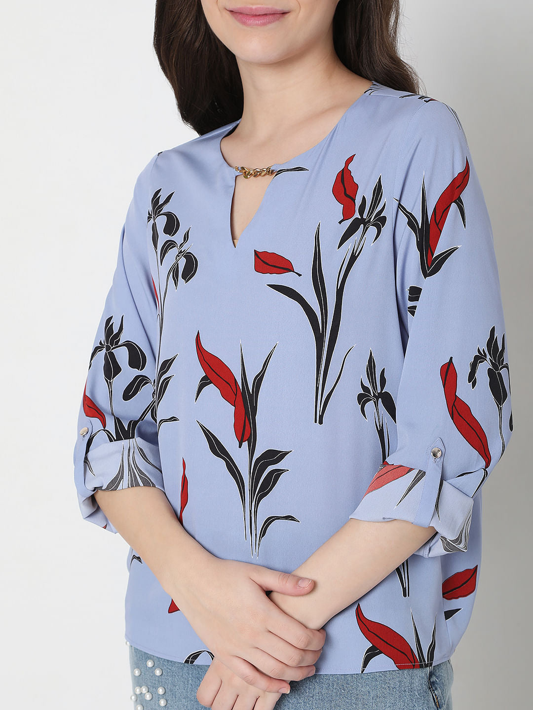 Blue Floral Print Top