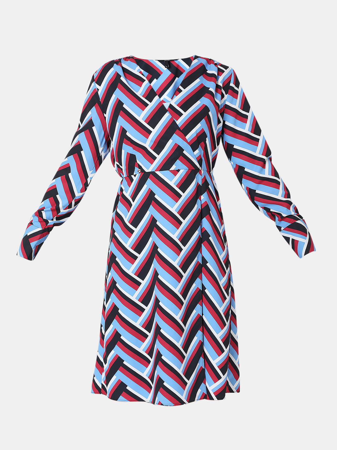 Blue Chevron Print Midi Dress