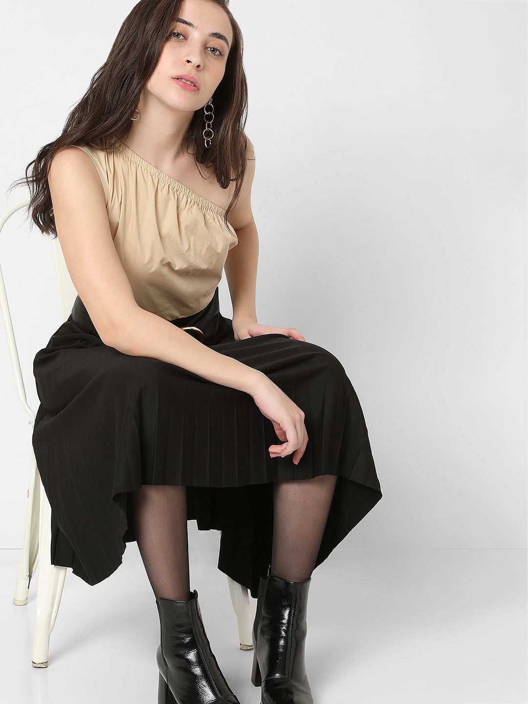 Beige One-Shoulder Top