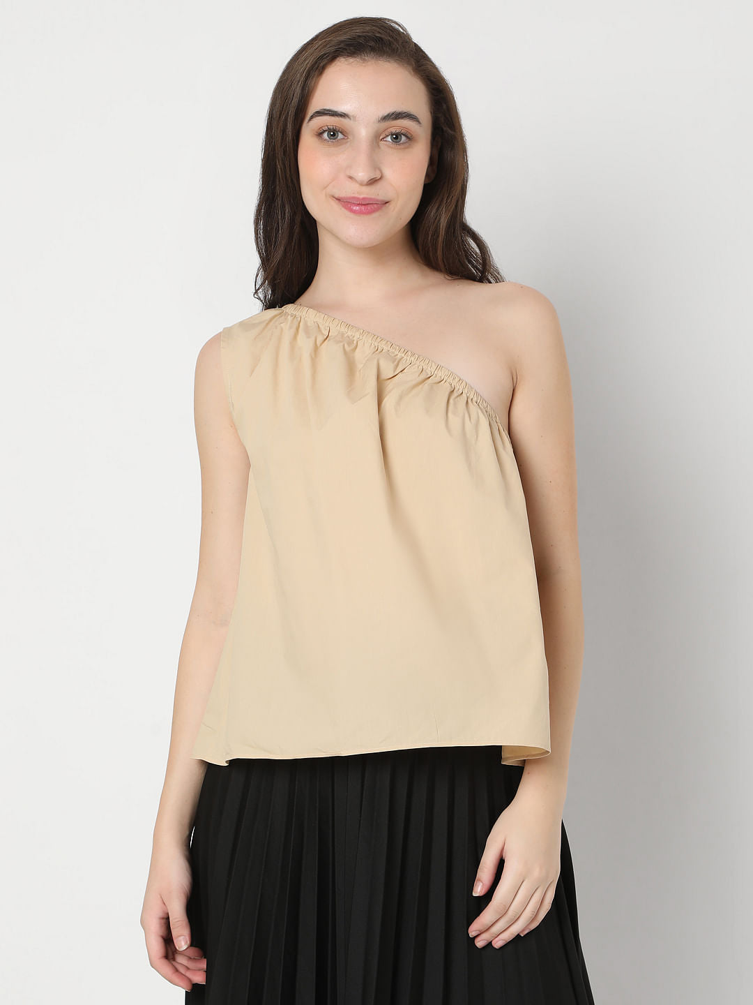 Beige One-Shoulder Top