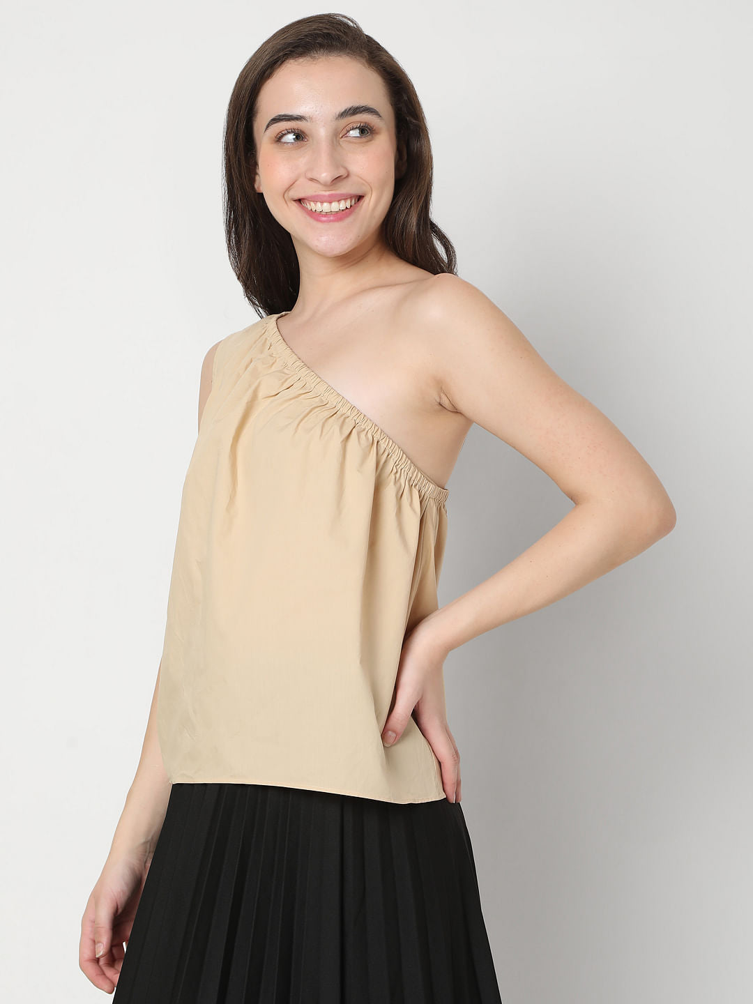 Beige One-Shoulder Top