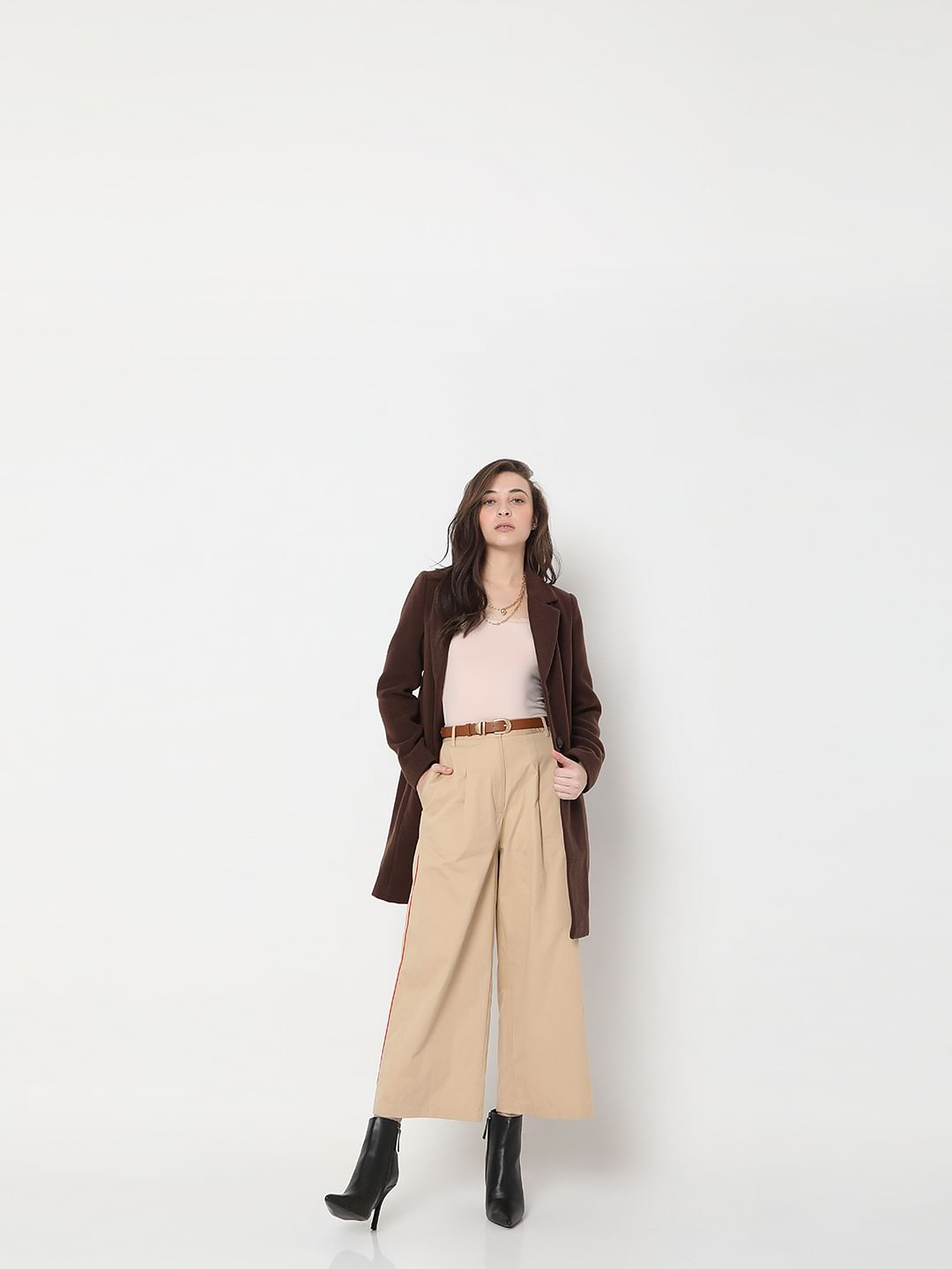 Brown High Rise Wide-Leg Pants