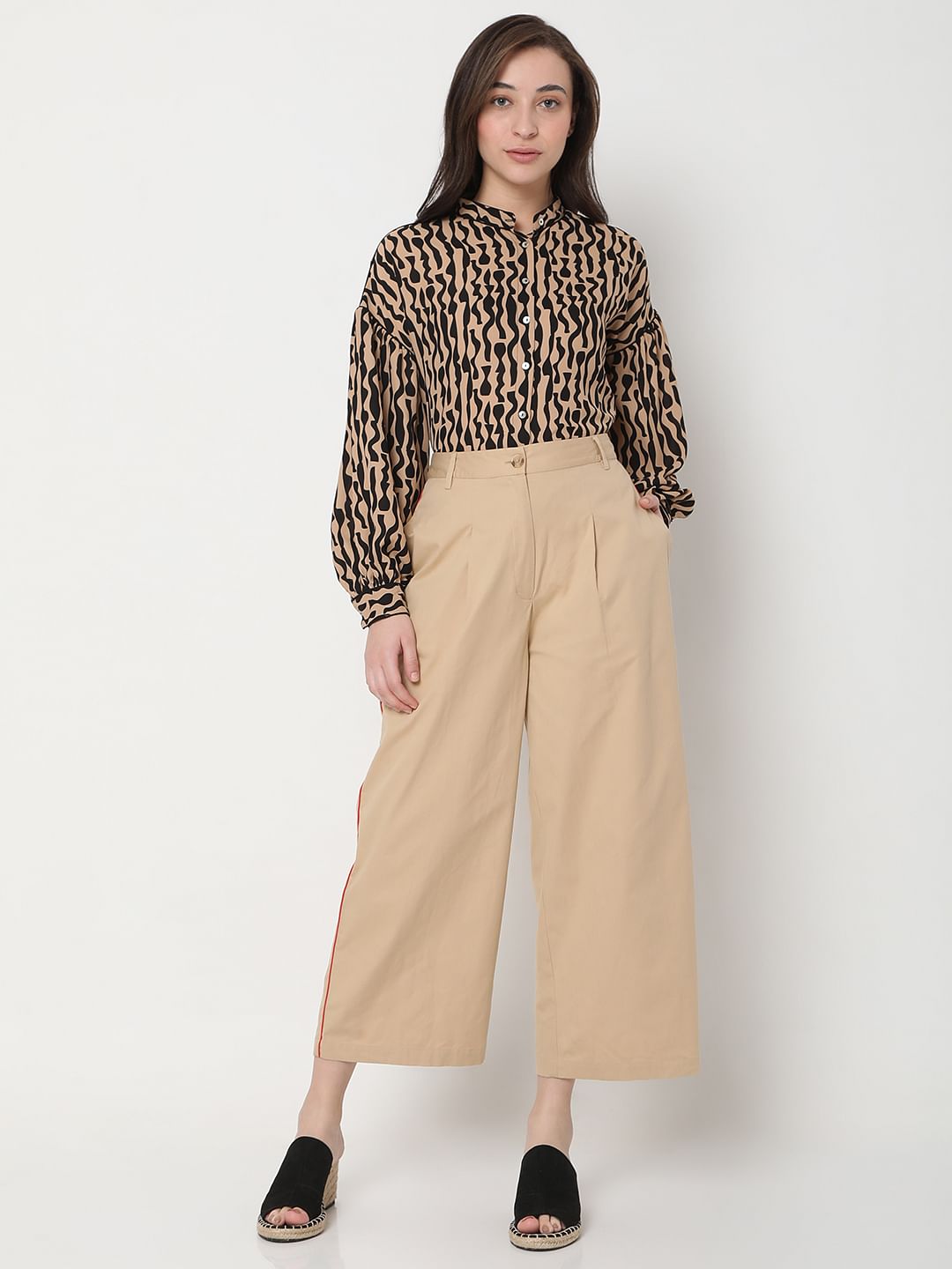 Brown High Rise Wide-Leg Pants