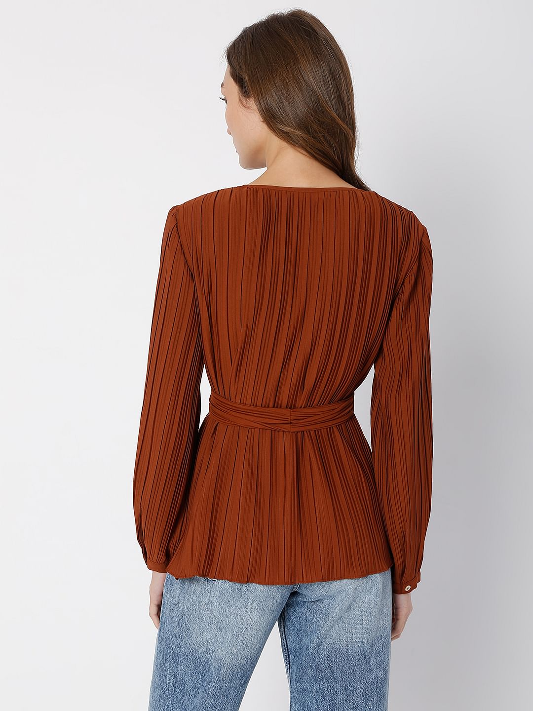 Brown Plisse Top