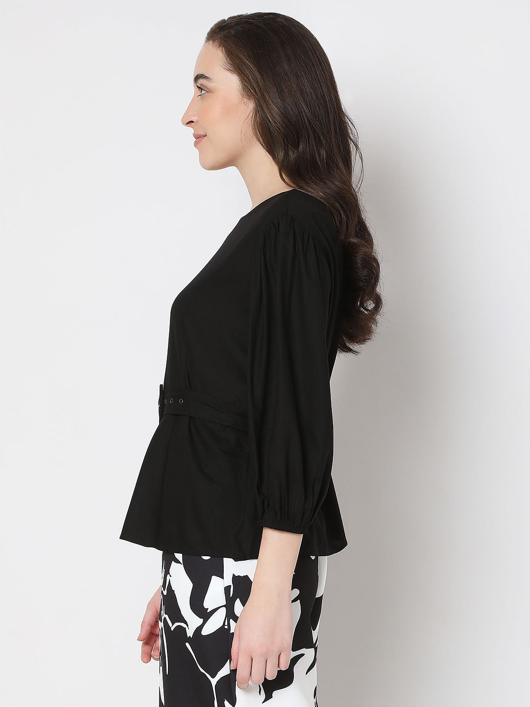 Black Puff Sleeves Top