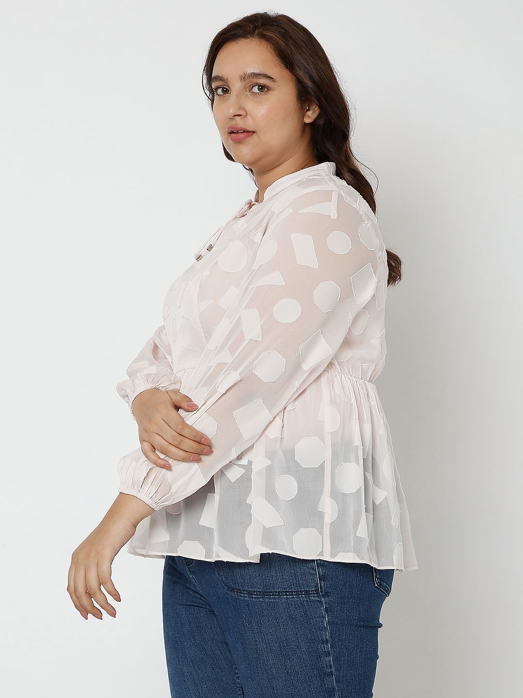 Curve Light Pink Printed Jacquard Top