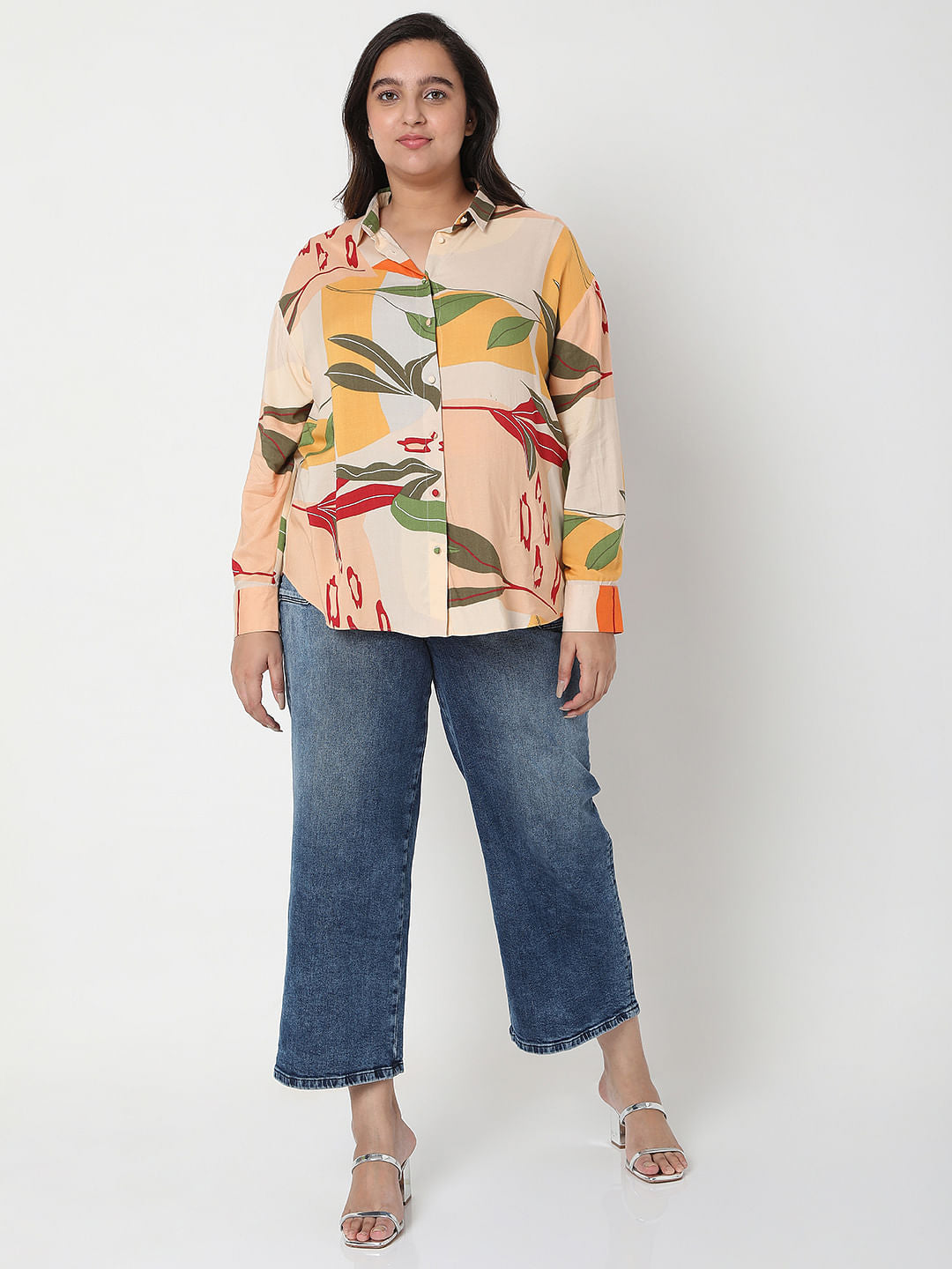 Curve Brown Printed Co-Ord Set Shirt