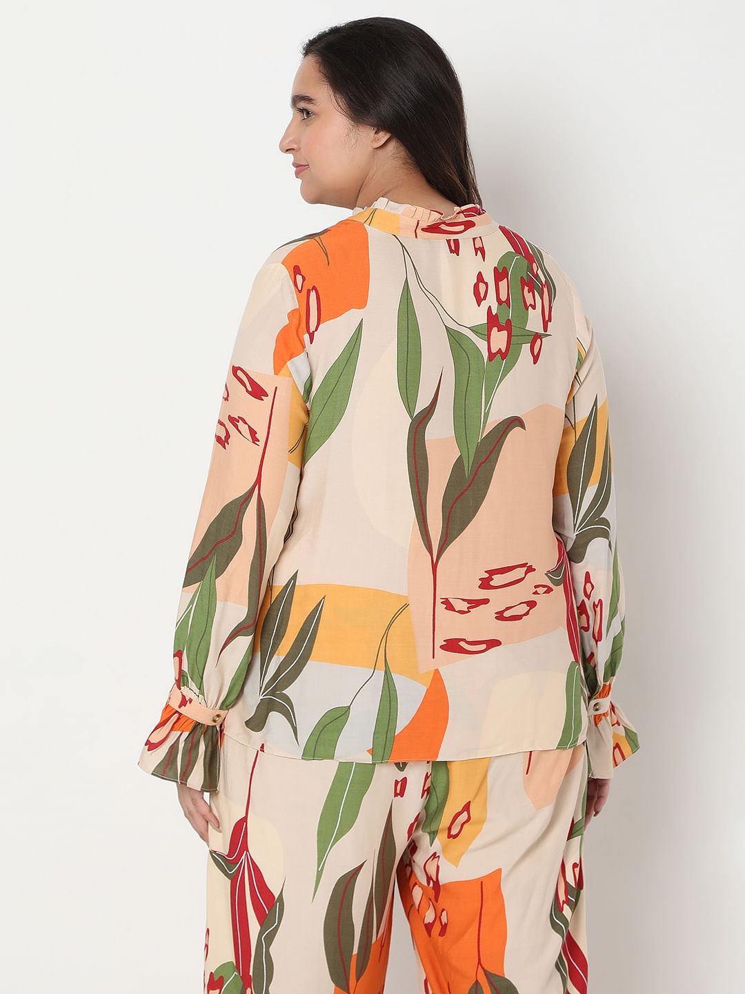 Curve Beige Co-Ord Set Floral Top