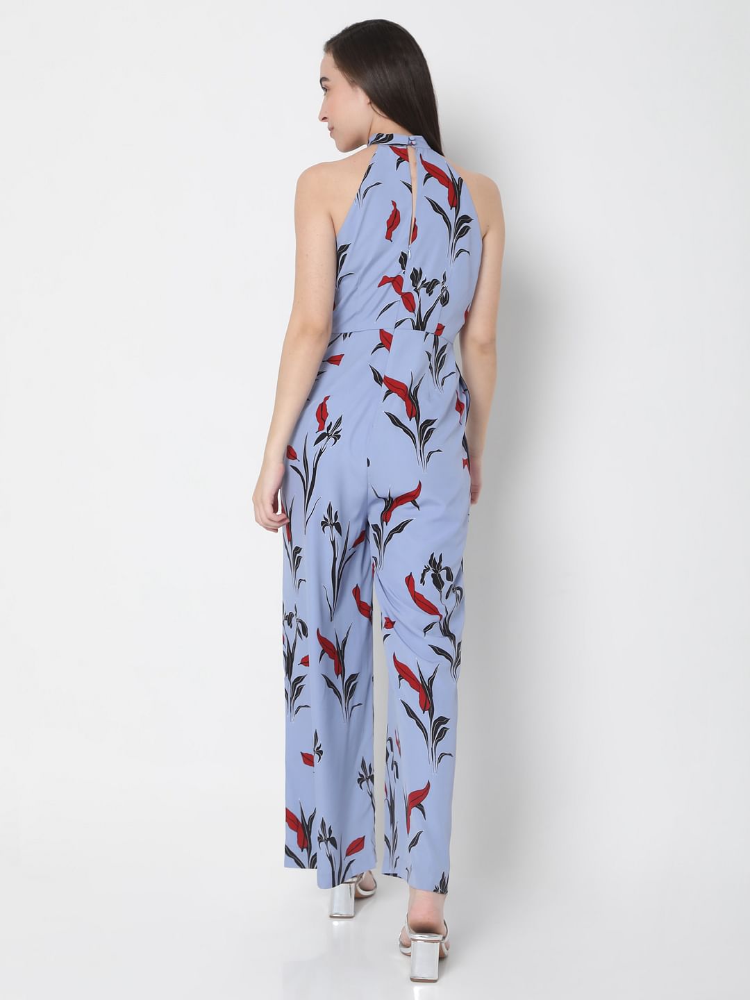 Blue Floral Print Jumpsuit
