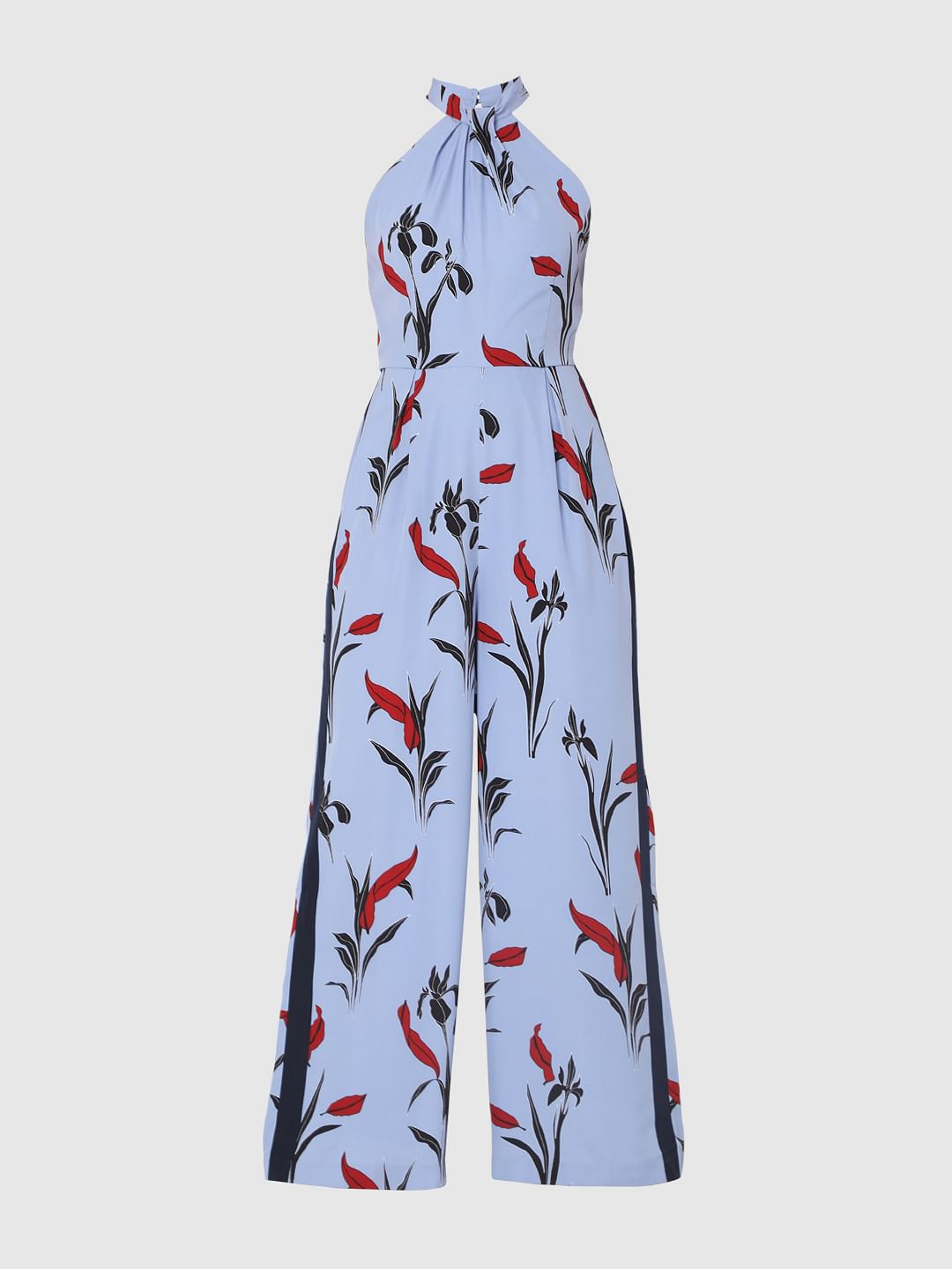 Blue Floral Print Jumpsuit