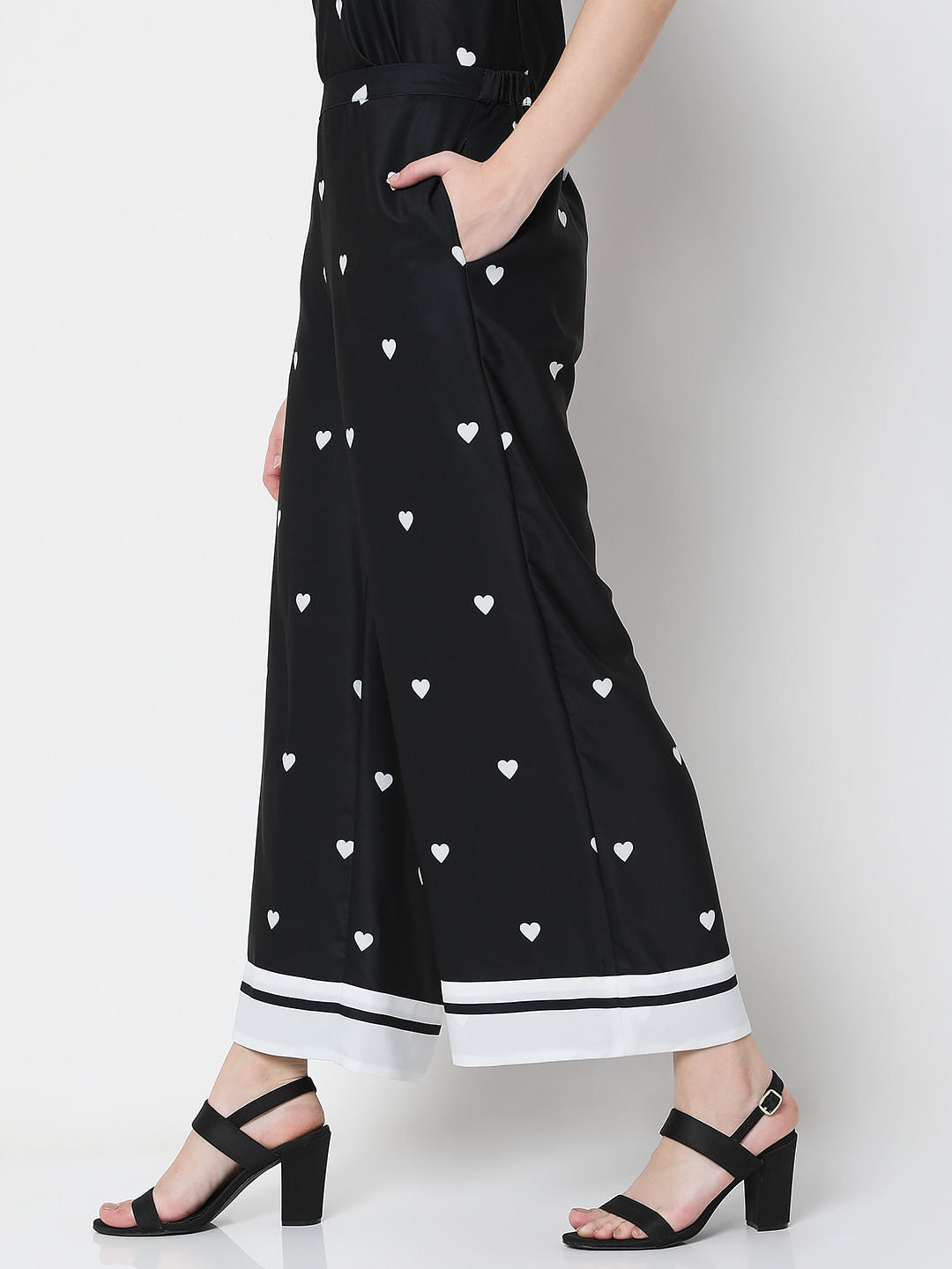 Black Heart Print Co-Ord Pants