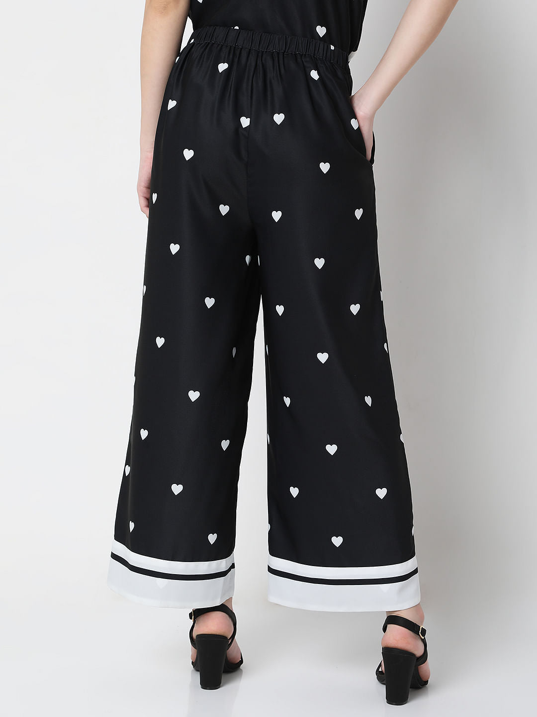 Black Heart Print Co-Ord Pants