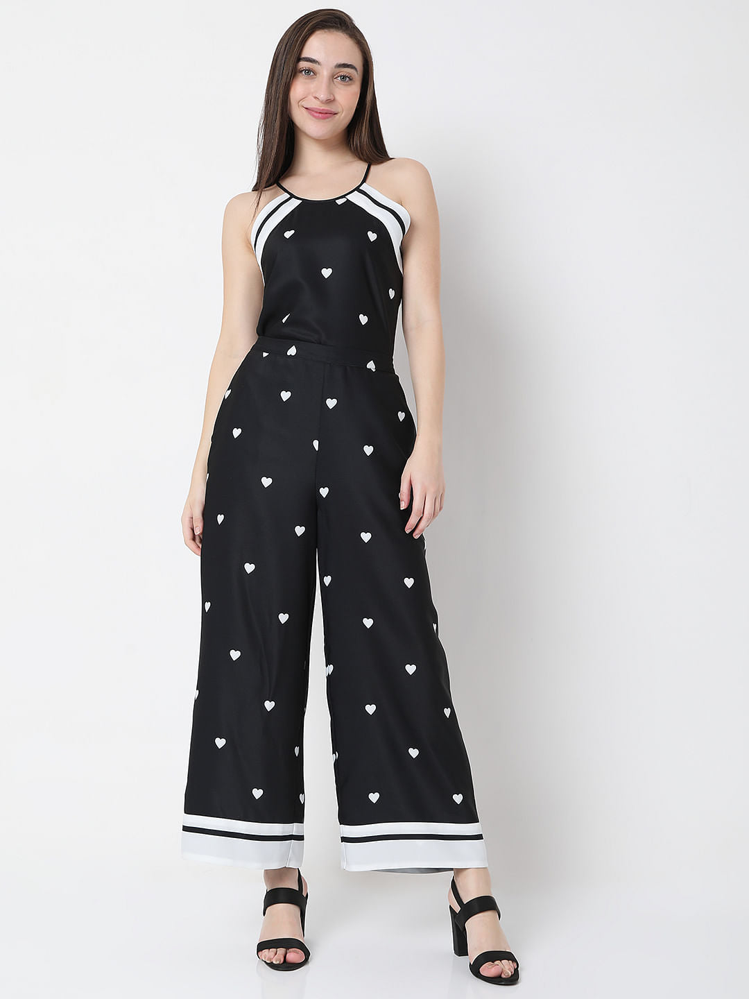 Black Heart Print Co-Ord Pants