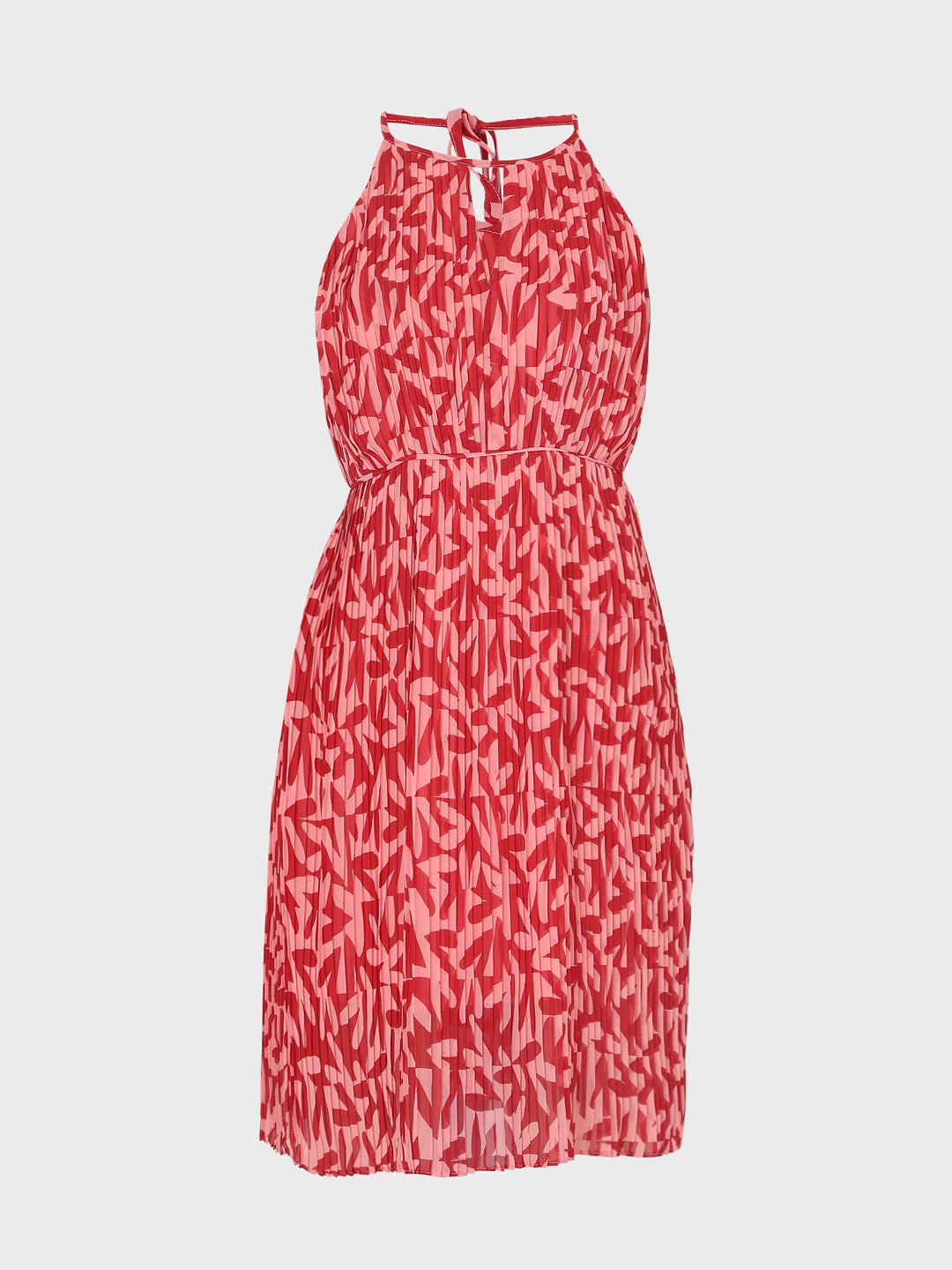 Pink Floral Halter Neck Mini Dress