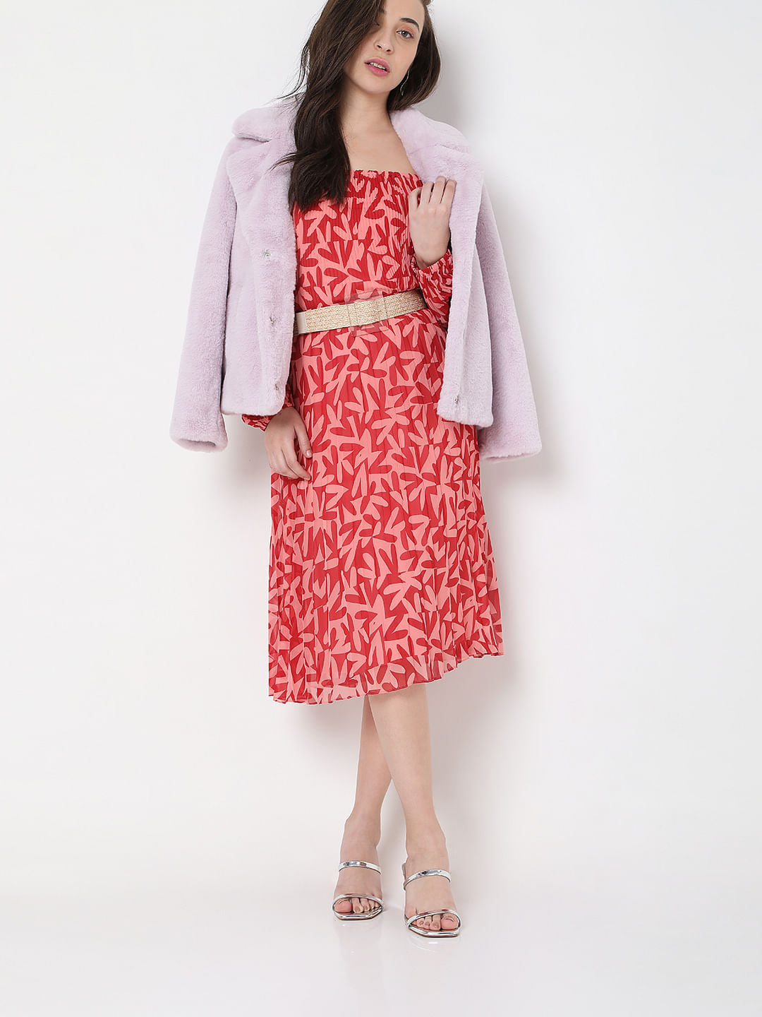 Pink High Rise Floral Midi Co-Ord Set Skirt