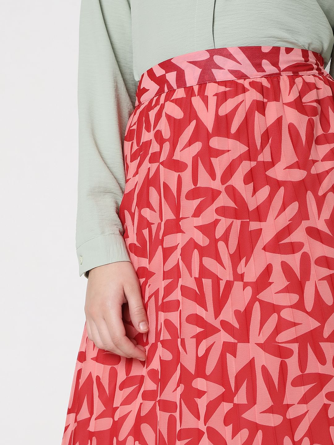 Pink High Rise Floral Midi Co-Ord Set Skirt