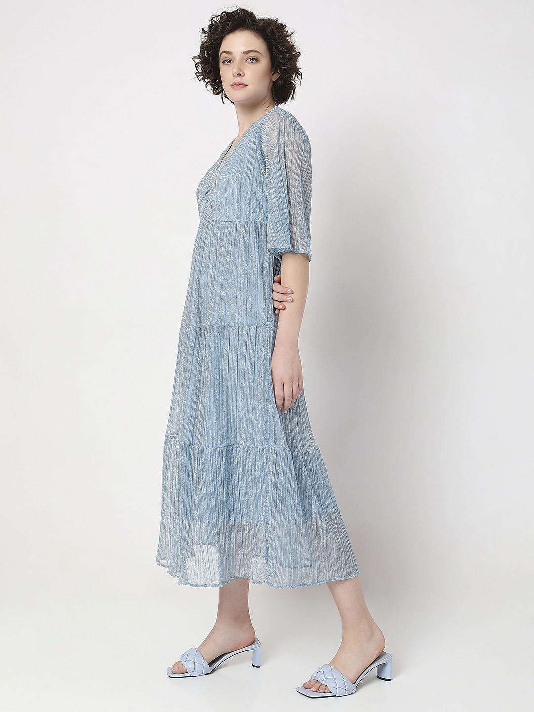 Blue Lurex Tiered Dress