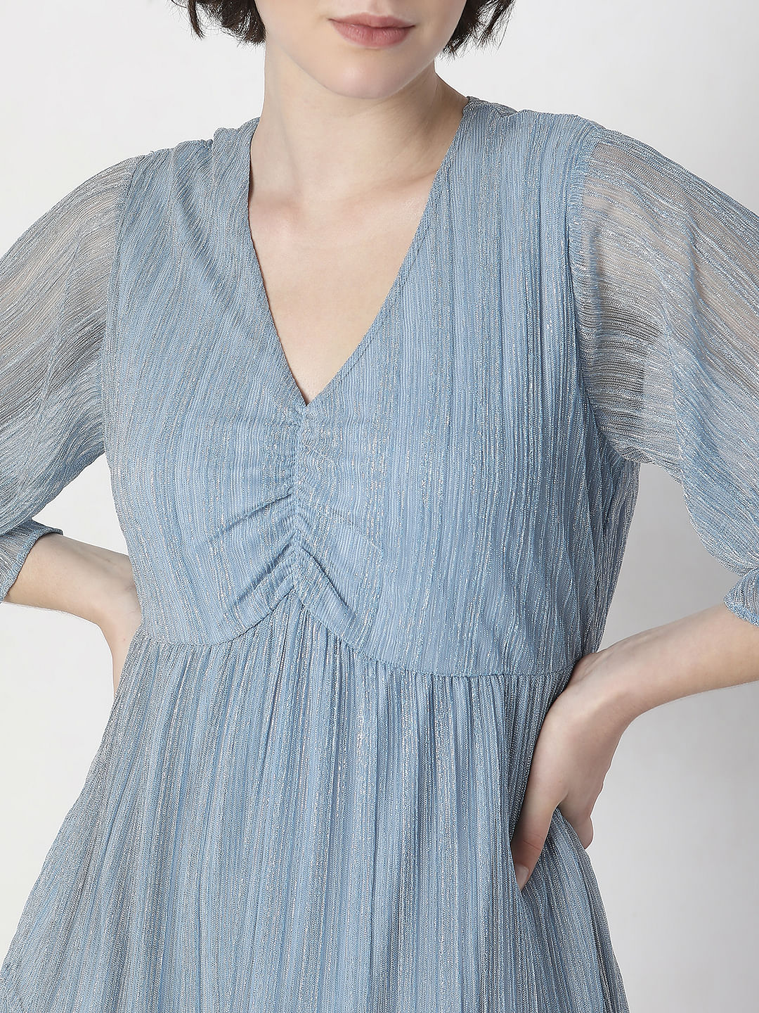 Blue Lurex Tiered Dress